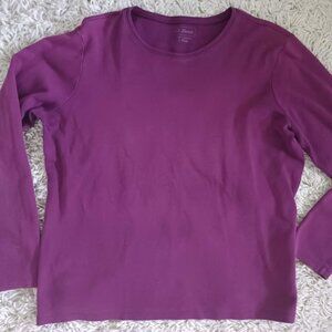 L.L. Bean Women’s Large Long Sleeve Shirt 100% Cotton Plum Purple Crewneck Tee